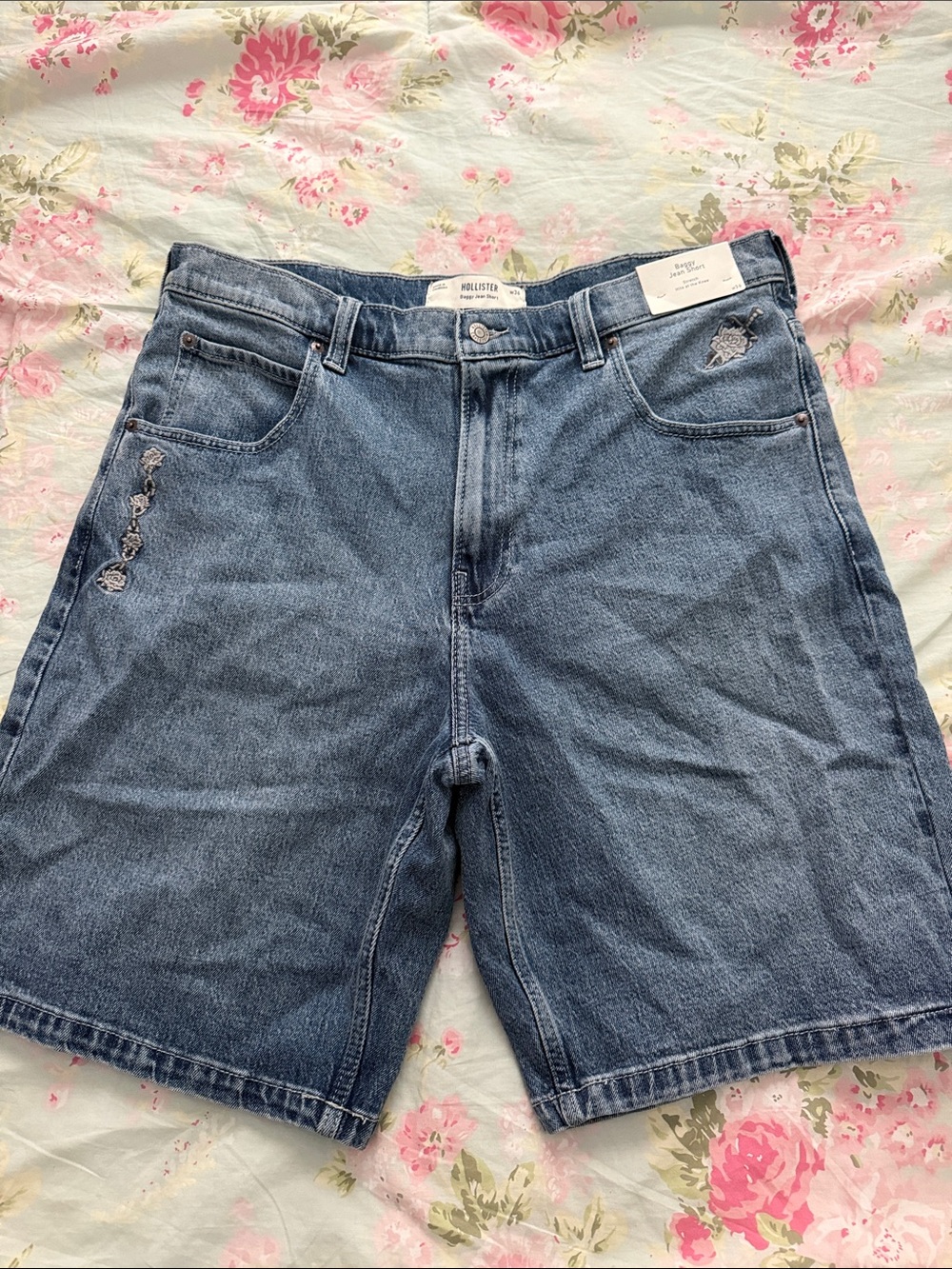 Hollister Men's Distressed Mid-Blue Denim Shorts